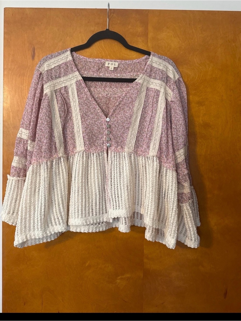POL Boho V-Neck Tunic in Mauve and Cream